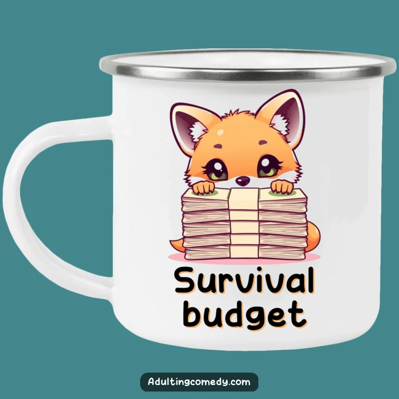 Funny Fox Campfire Cash Woes Mug: Adventure Fuel for the Frugal