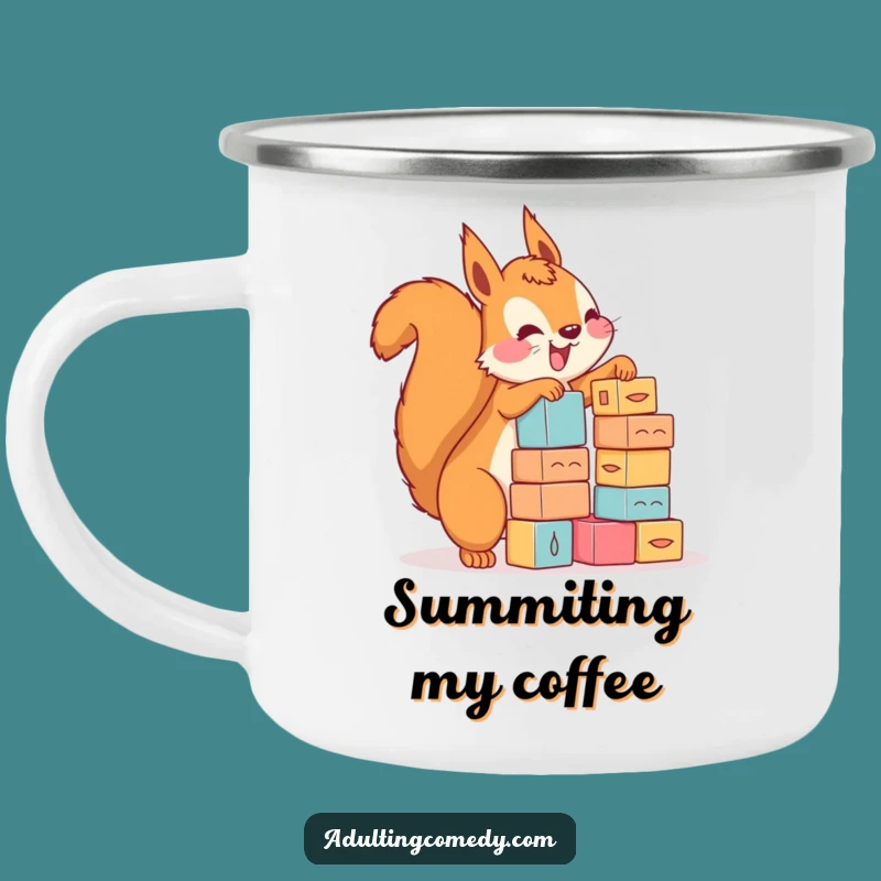 Funny Squirrel Stacking Blocks Camping Mug - Adventure Enthusiast's Companion