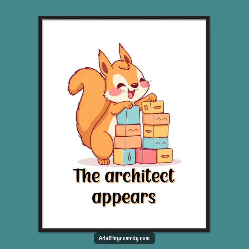 Funny Squirrel Stacking Blocks Digital Art - Instant Enthusiast Decor
