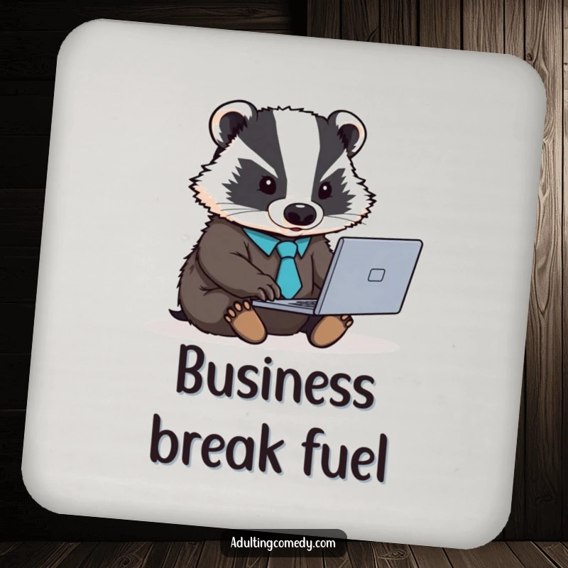 Funny badger coaster in a tie, symbolizing focus and professionalism, a neat accessory.