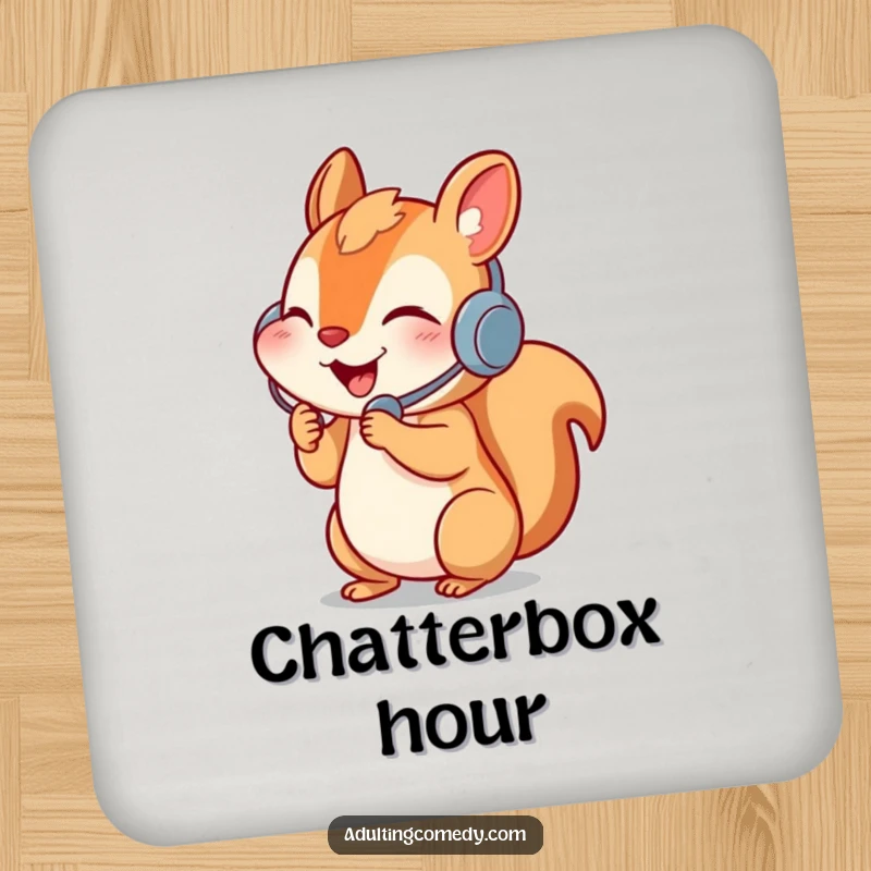 Funny squirrel coaster with headset and phone, symbolizing communication and connection, a neat accessory.