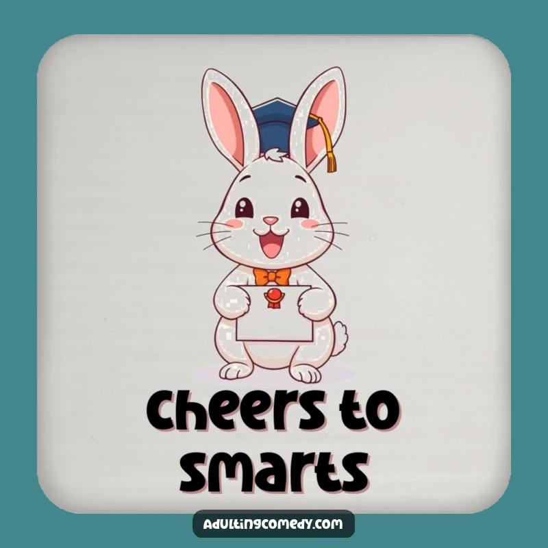 Funny Graduation Rabbit Coaster - Scholar Bunny Drink Protector Gift