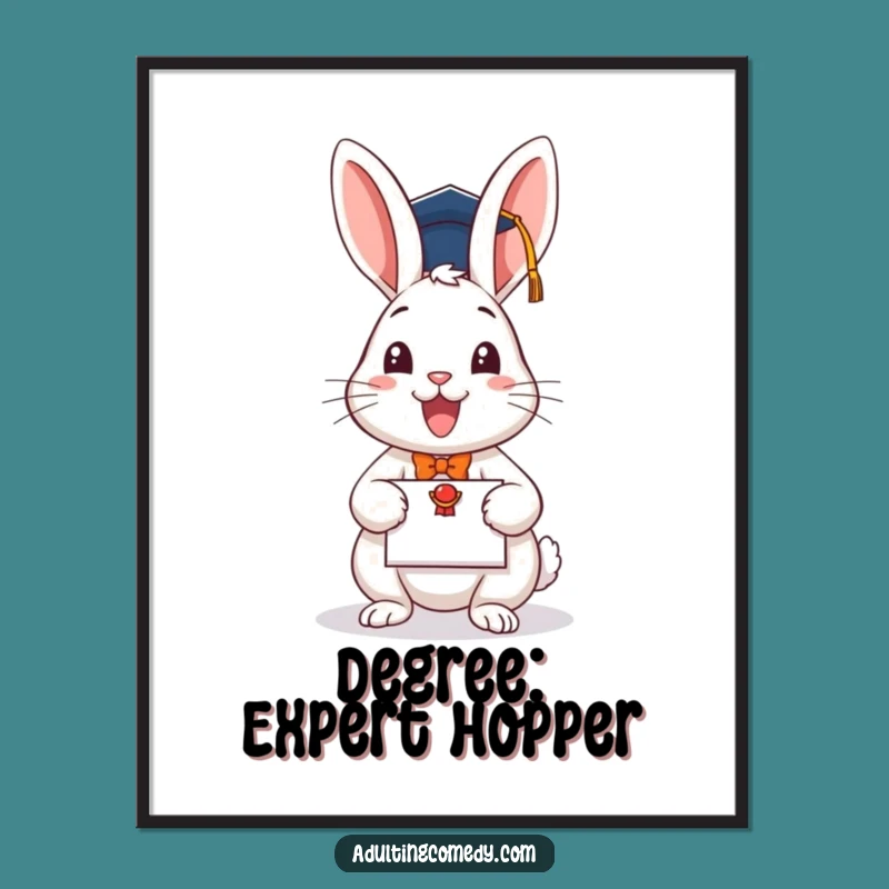 Funny Graduation Rabbit Poster - Charming Scholar Bunny Wall Art Gift