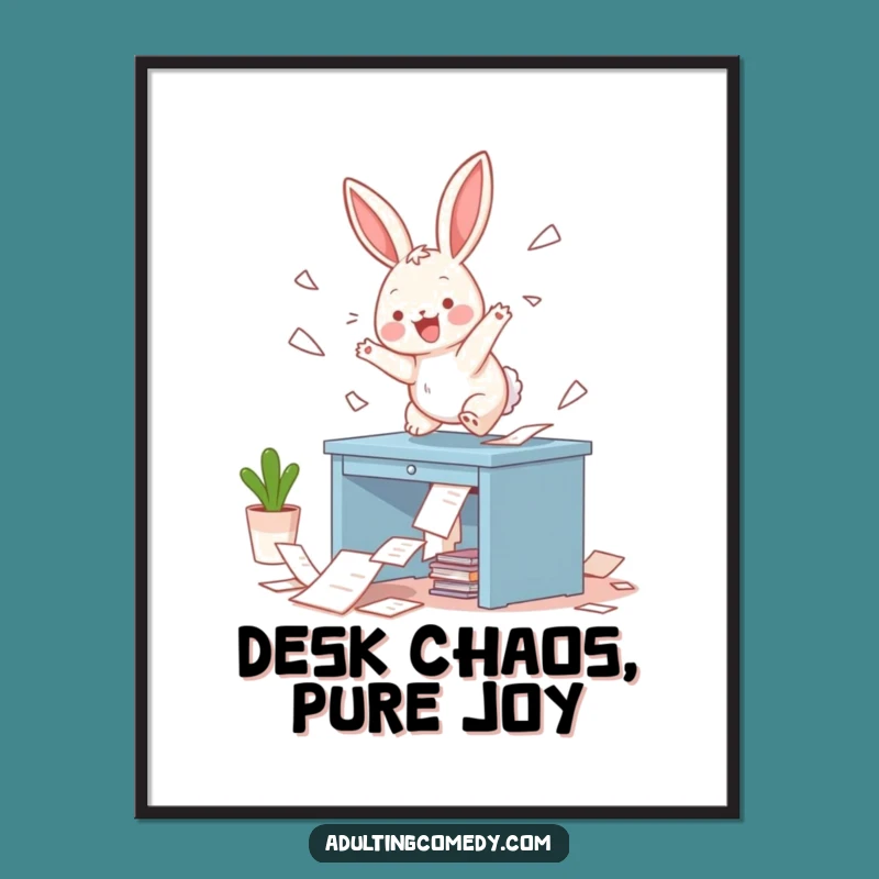 Funny Free Printable Bunny Wall Art: Desk Paper Chaos, Hilarious Animal Downloadable Decor