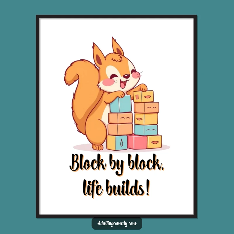 Funny Free Printable Wall Art: Squirrel Stacking Blocks, Humorous Downloadable Art for Your Home!