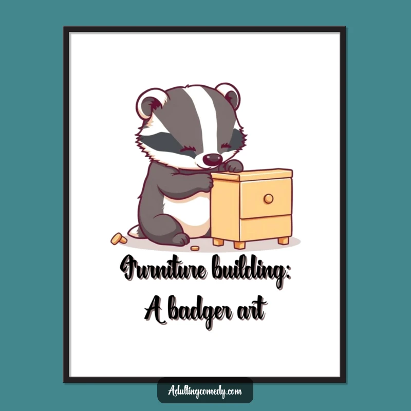 Funny Free Printable Wall Art: Badger Assembling Furniture, Humorous Downloadable Art!