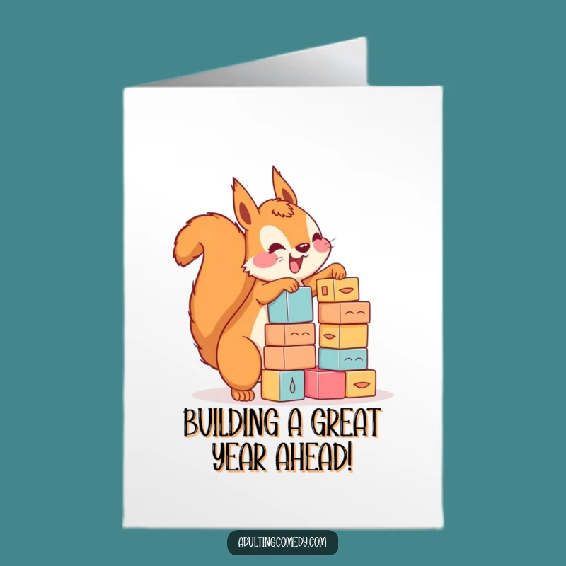 Free Printable Birthday Card: Funny Squirrel Stacking Blocks, Perfect DIY Gift!