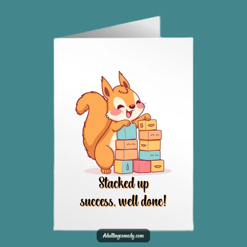 Free Printable Congrats Card: Squirrel Stacking Blocks, Hilarious DIY Achievement Gift!