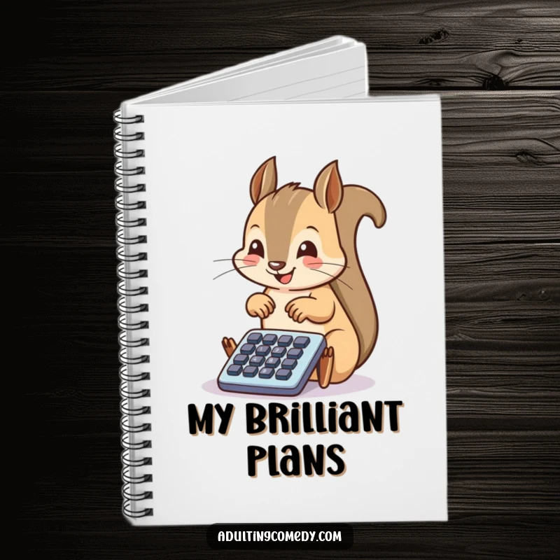 Funny Squirrel Notebook: A happy squirrel taps enthusiastically on a tiny filing cabinet drawer, perfect for organizing thoughts with humorous dedication.
