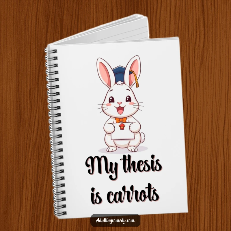 Funny graduation notebook with a cheerful rabbit holding a diploma, ideal for students' notes and ideas.